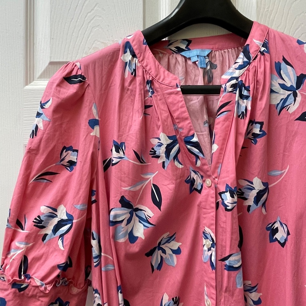 Draper James Collection XL PinkMagnolia Buds Floral Tiered Button Front Dress